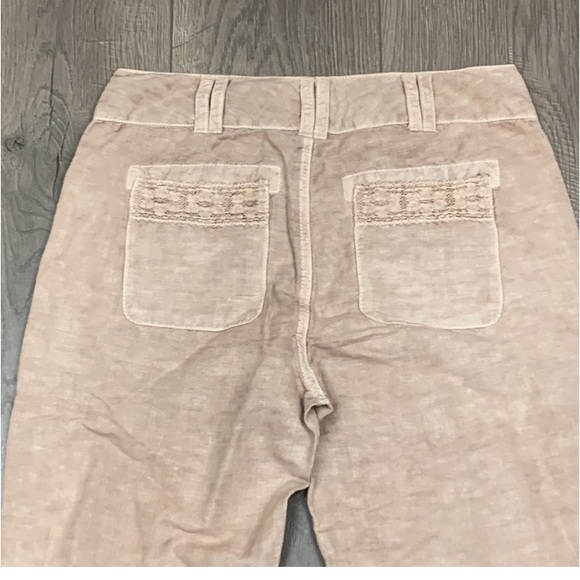 Sundance taupe side crochet lace detail linen blend pants size 6 - Picture 9 of 15